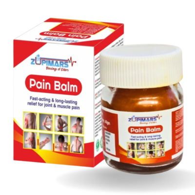 Zupimars Pain Balm jar for fast-acting relief from headaches, neck pain, and joint stiffness.