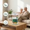 zupimars-mrigadhvani-joint-care-granules-2 Zupimars Mrigadhvani Joint Care Granules box on a coffee table with a happy senior couple laughing on a sofa in the background. This visual highlights how the product "Supports Comfortable Daily Routines," addressing the discomfort of long sitting hours and the stiffness felt when getting up from a chair. It positions the granules as an "Easy to Include" wellness habit for those who want to stay active without being slowed down by persistent joint aches or clicking joints.