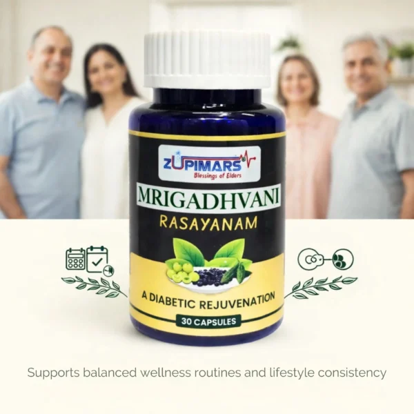 zupimars-mrigadhvani-rasayanam-2 Zupimars Mrigadhvani Rasayanam solving the everyday problem of health taking a backseat to family responsibilities. This visual features the supplement in front of a happy family, emphasizing how easy it is to maintain a consistent wellness routine even with a hectic household schedule.