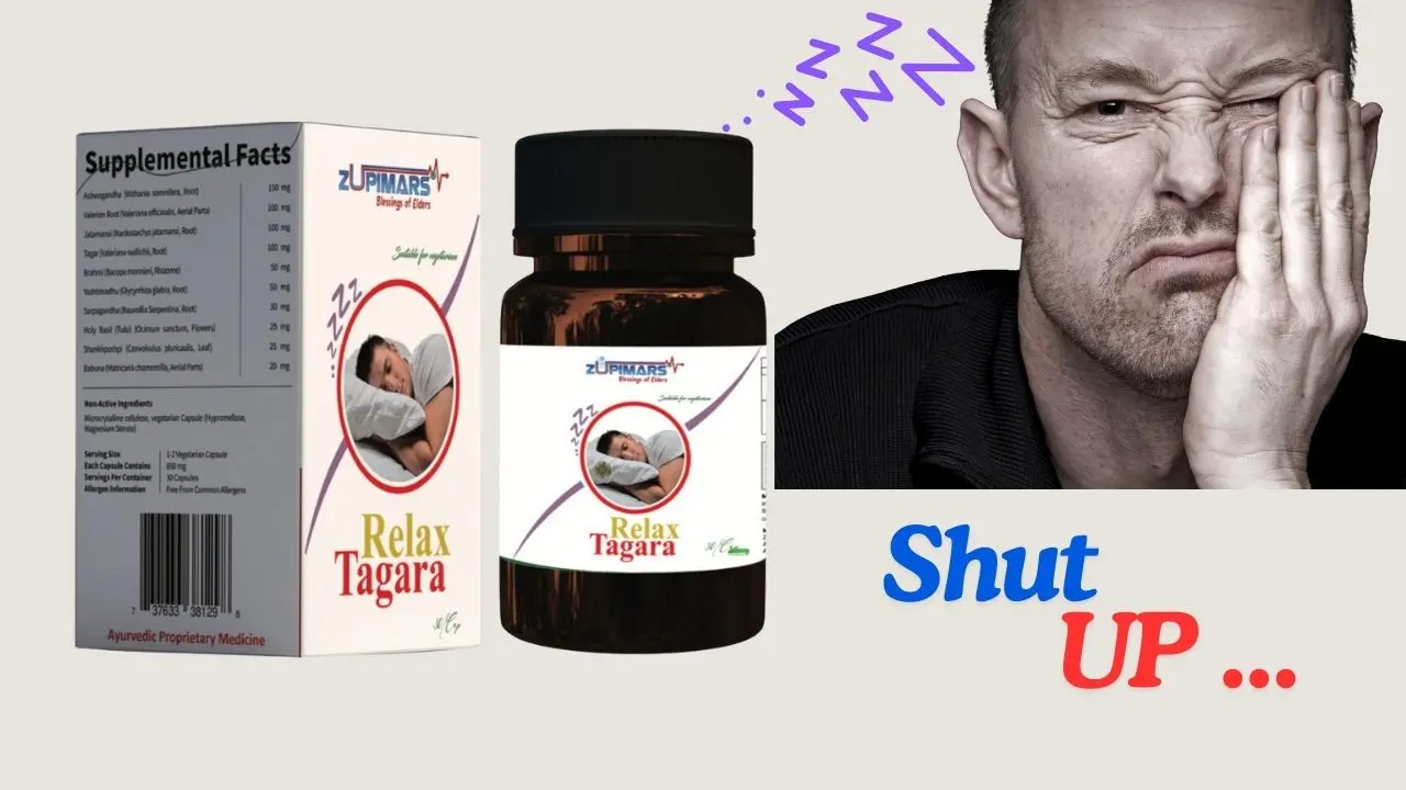 Product image of Zupimars RelaxTagara: Ayurvedic capsules for deep sleep support, stress relief, and anxiety management.
