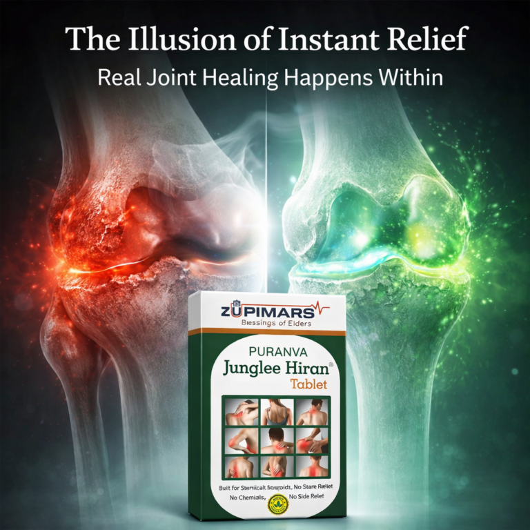 The illusion of instant relief vs real joint healing explained visually.